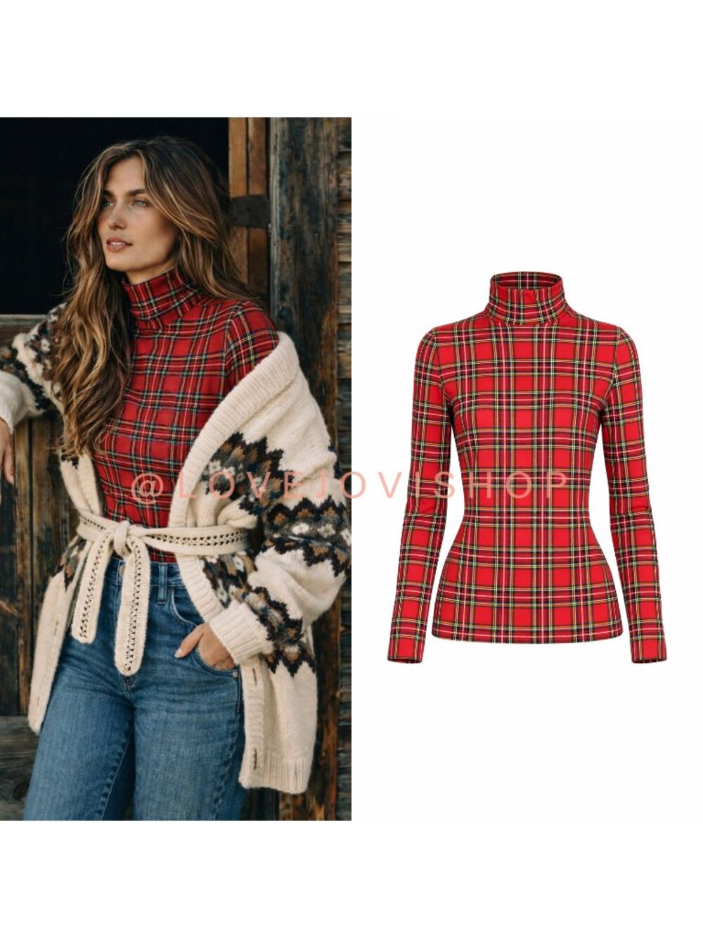 Cabincore | Lands' End Red Plaid Tencel Turtleneck | Comfy Winter Layers XL NWT